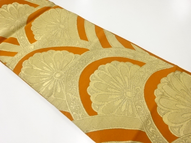 JAPANESE KIMONO / ANTIQUE FUKURO OBI / SILK / WOVEN FLORAL SEIGAIHA